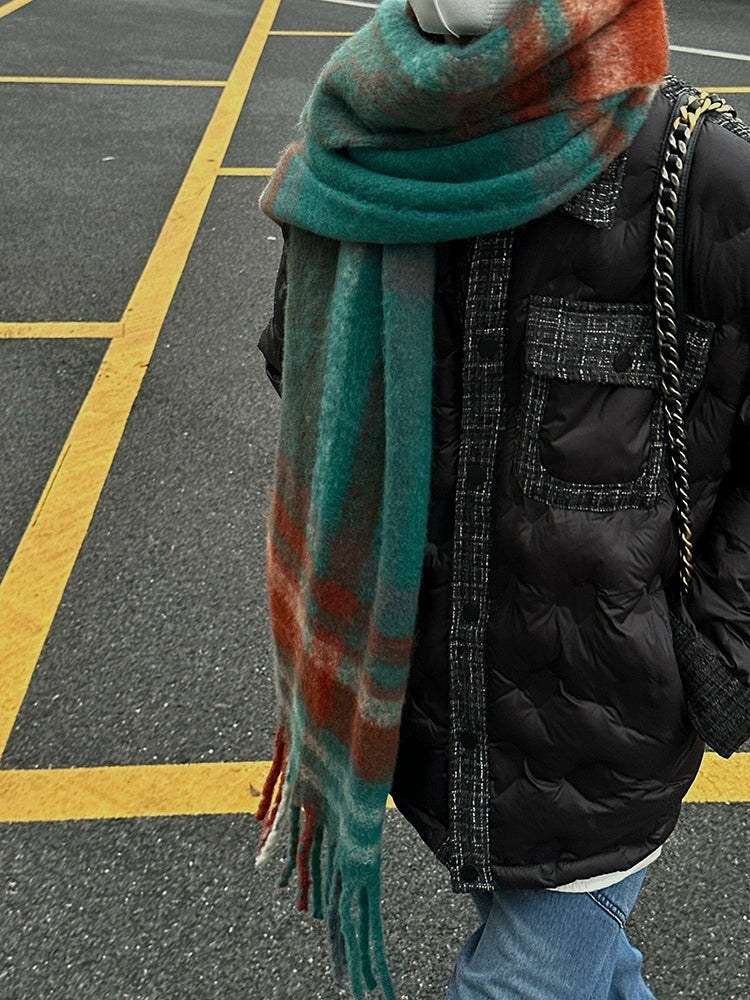 EAHO Korean Rainbow Plaid Contrasting Scarf