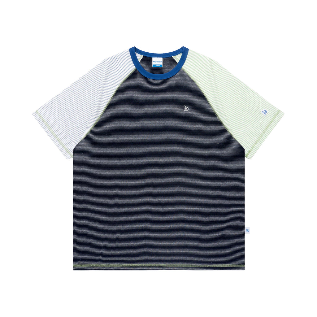 BENT IDEA Irregular Striped Color Matching Shoulder Tee