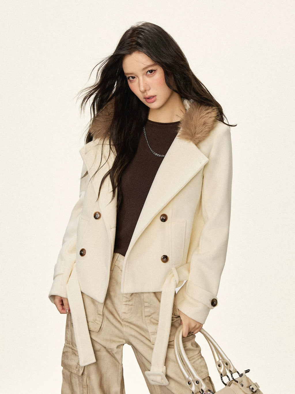 Cherry Melody Double-breasted Tweed Hooded Jacket