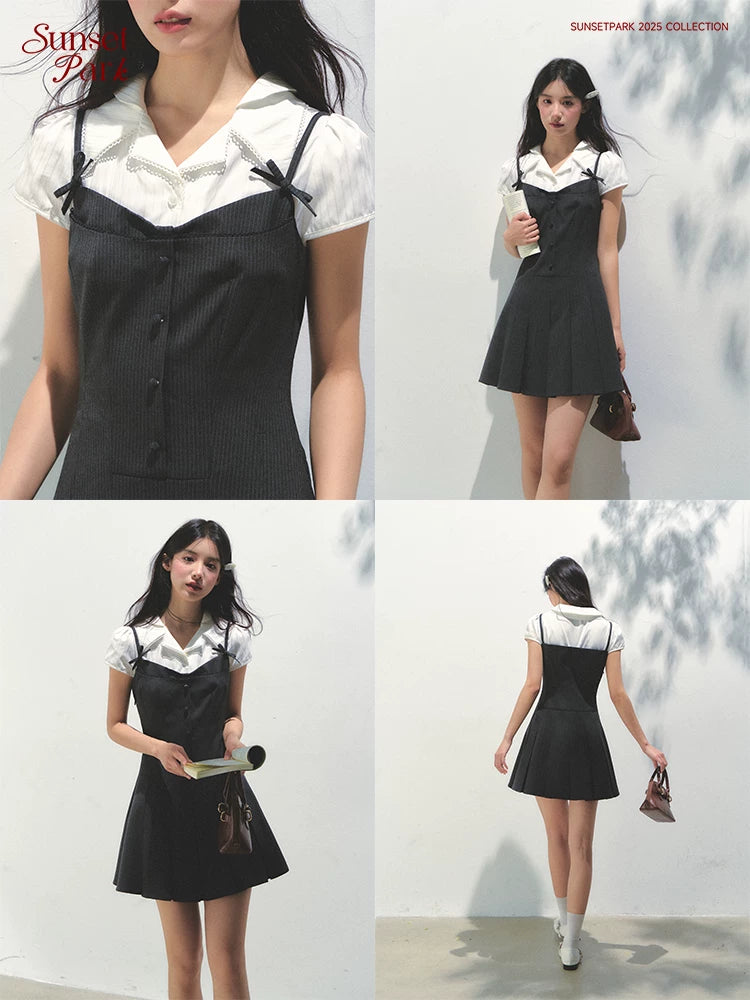 SunsetPark College Fake Two-piece Pleated Dress