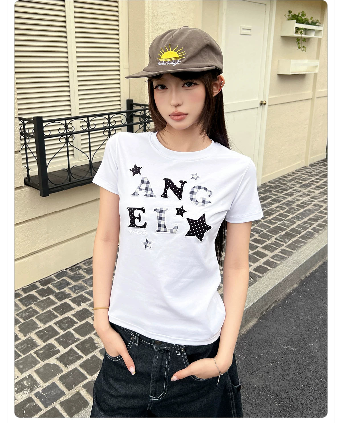 404MOB Letter Mesh Sticker Slim Tee