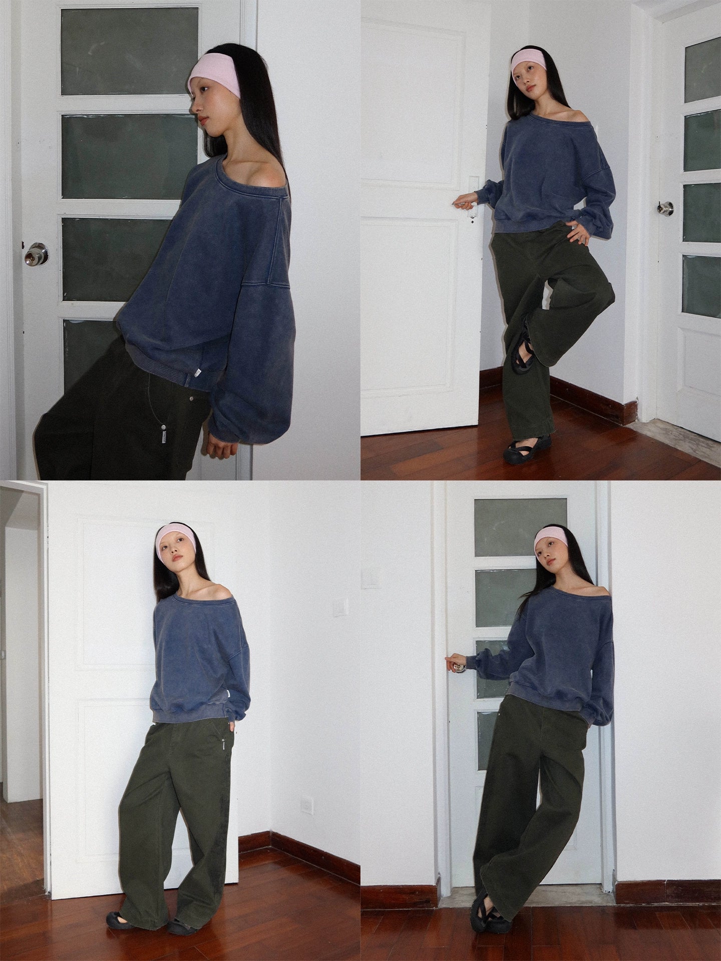 FUNKYFUN Loose Boat Collar Drop Shoulder Pullover Sweater