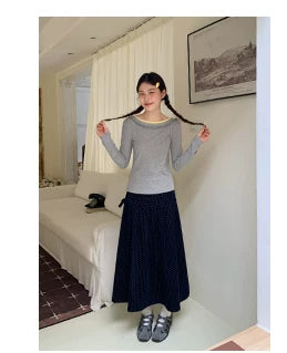 Kano Contrast Collar Lace Splicing Slim Long Sleeves