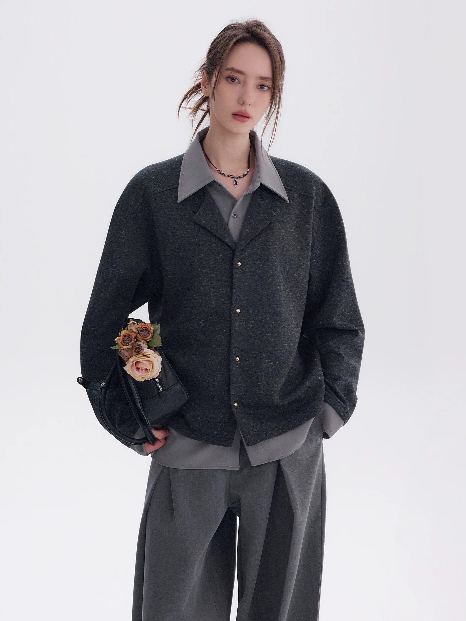 CHOR Knitted Stitching Fake Two-piece Contrasting Long-sleeved Shirt