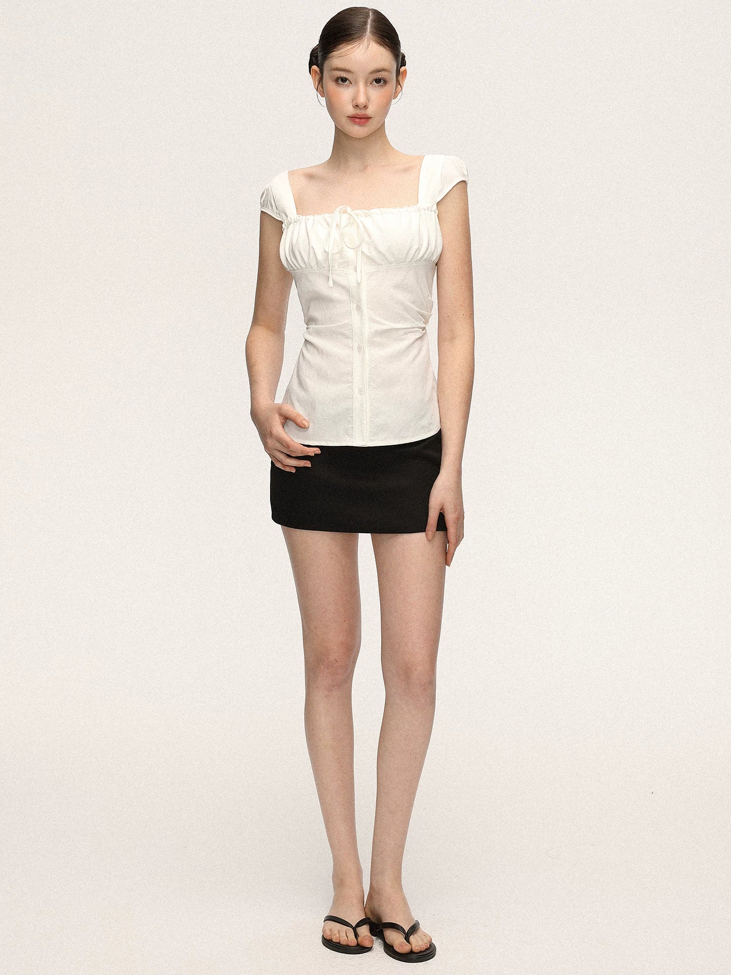 Anna Aneae Temperament Gentle Waist Thin Short Sleeve Shirt
