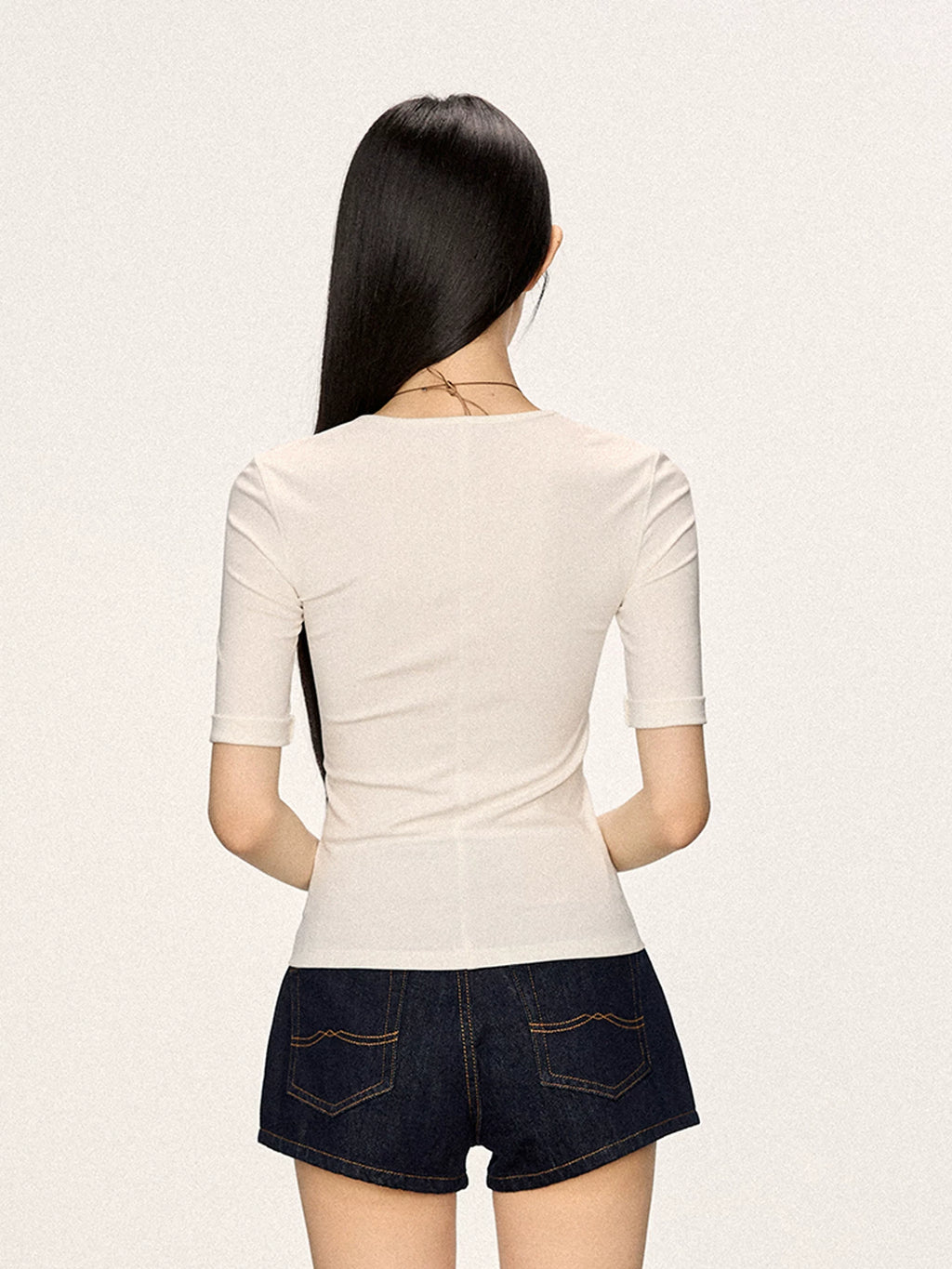 Cherry Melody Slim V Neck Mid Sleeve Tee