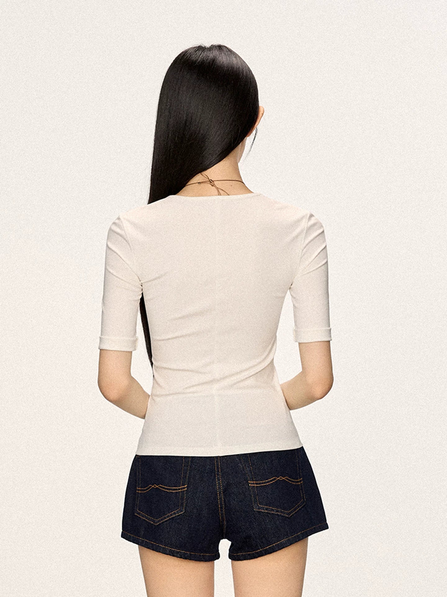 Cherry Melody Slim V Neck Mid Sleeve Tee