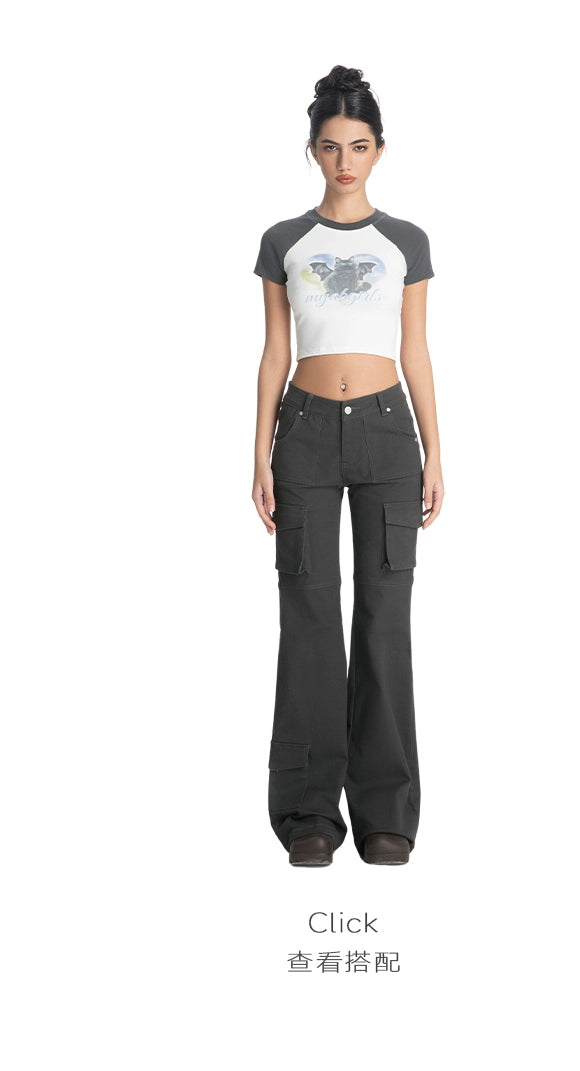 ABMY retro multi-pocket heavy industry micro-pull trousers