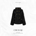 CHUYUQI Stand-up Collar Waist Double-breasted Trench Coat