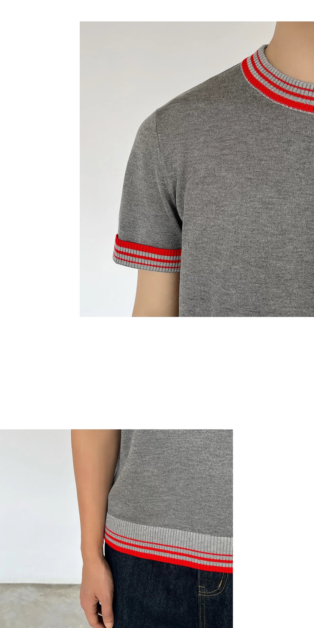 Chein Niche Contrasting Color Knitted Versatile Tee