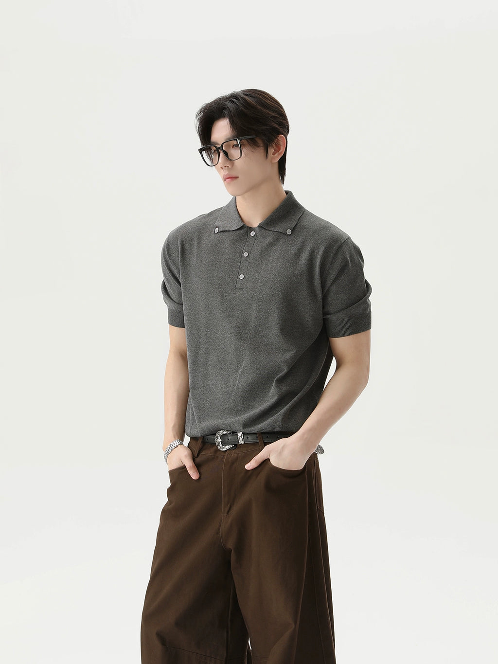 TURNTIDE Vintage Niche Simple Polo Collar Loose Tee