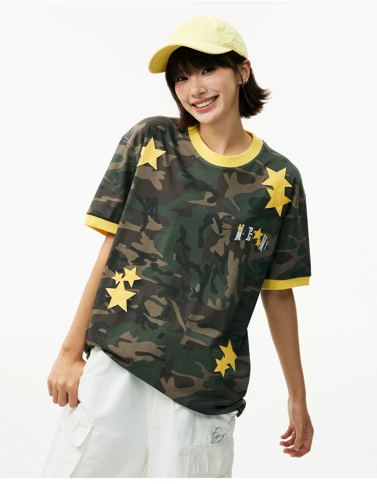 MEDM Camouflage Stars Lazy Embroidery Loose Tee