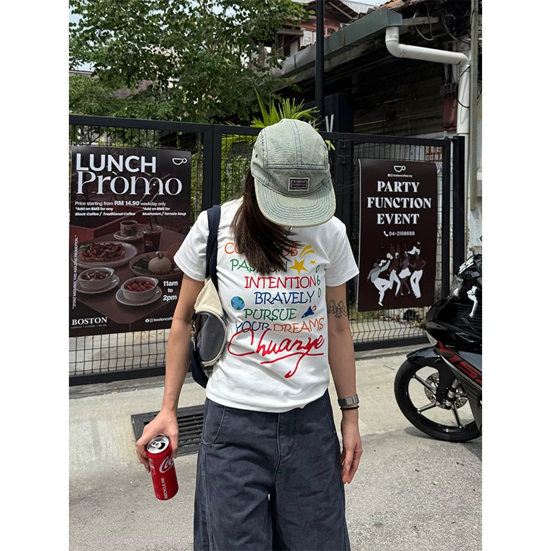 CCYE Letter Print Front Shoulder Crew Neck Long Sleeve