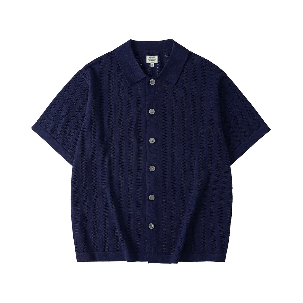 LR MADE Hollow Breathable Short-sleeved Knitted Shirt