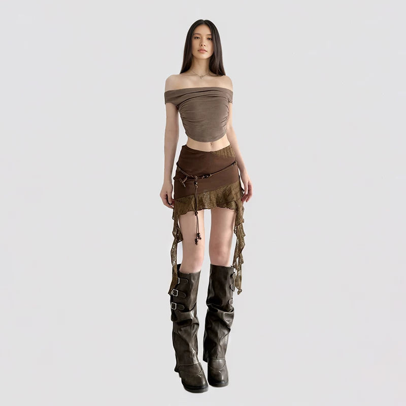 FUNOFF Vintage Irregular Gauze Skirt