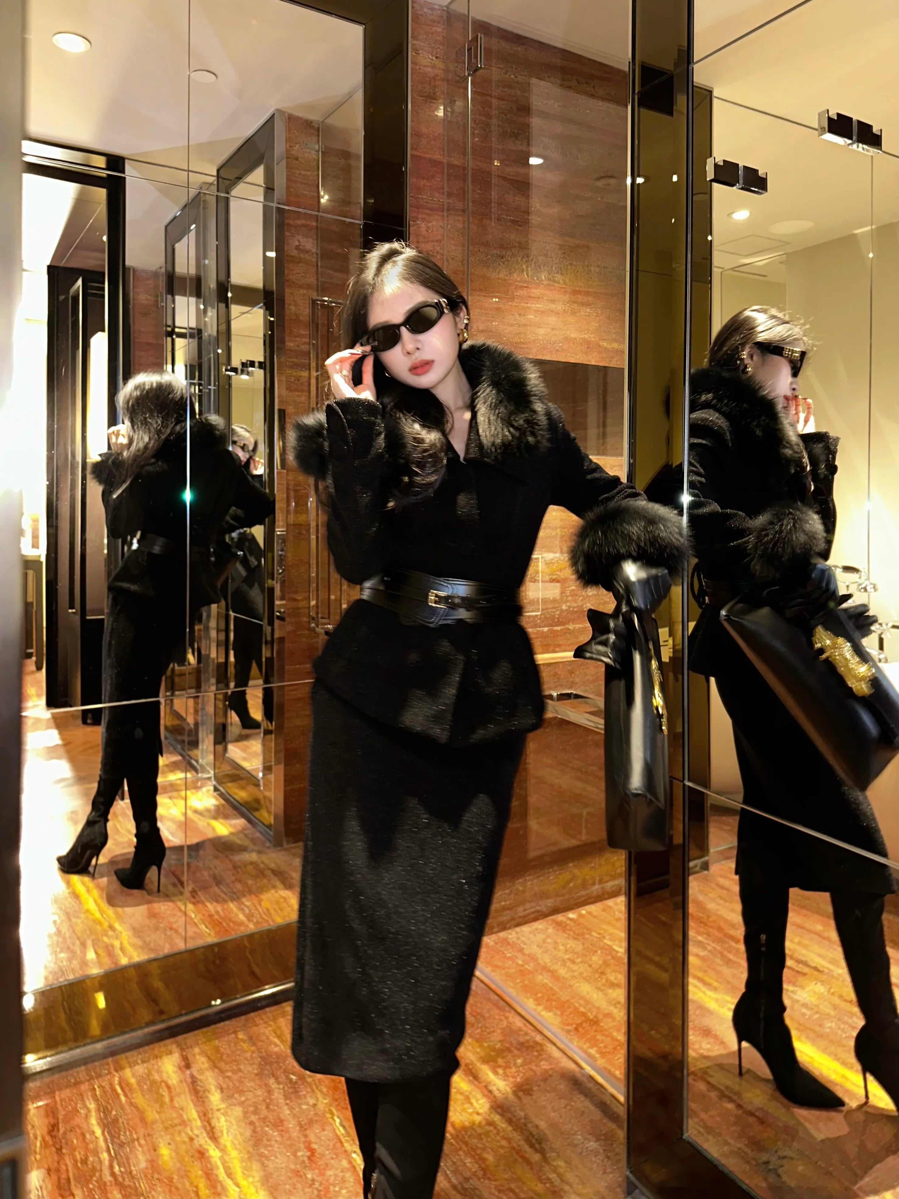 CHUYUQI Temperament Hair Leader Skirt Suit