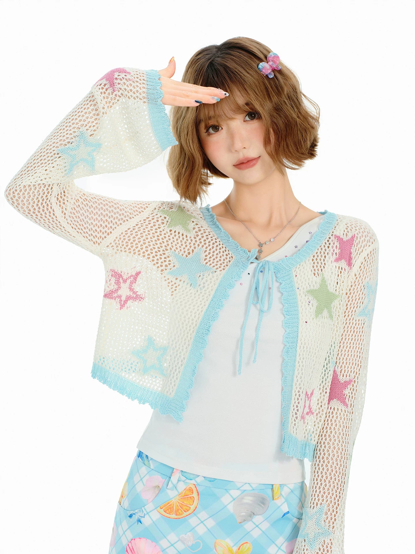 Girlyhalo Contrast Flower Knitted Cardigan