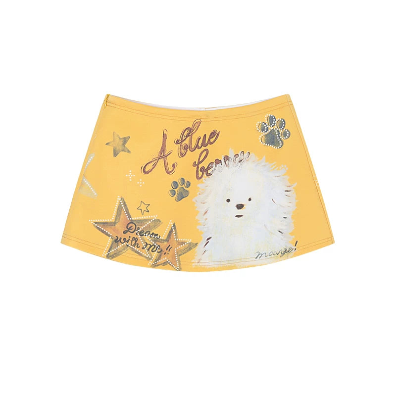 Ablueberry Puppy Print Slim Skirt