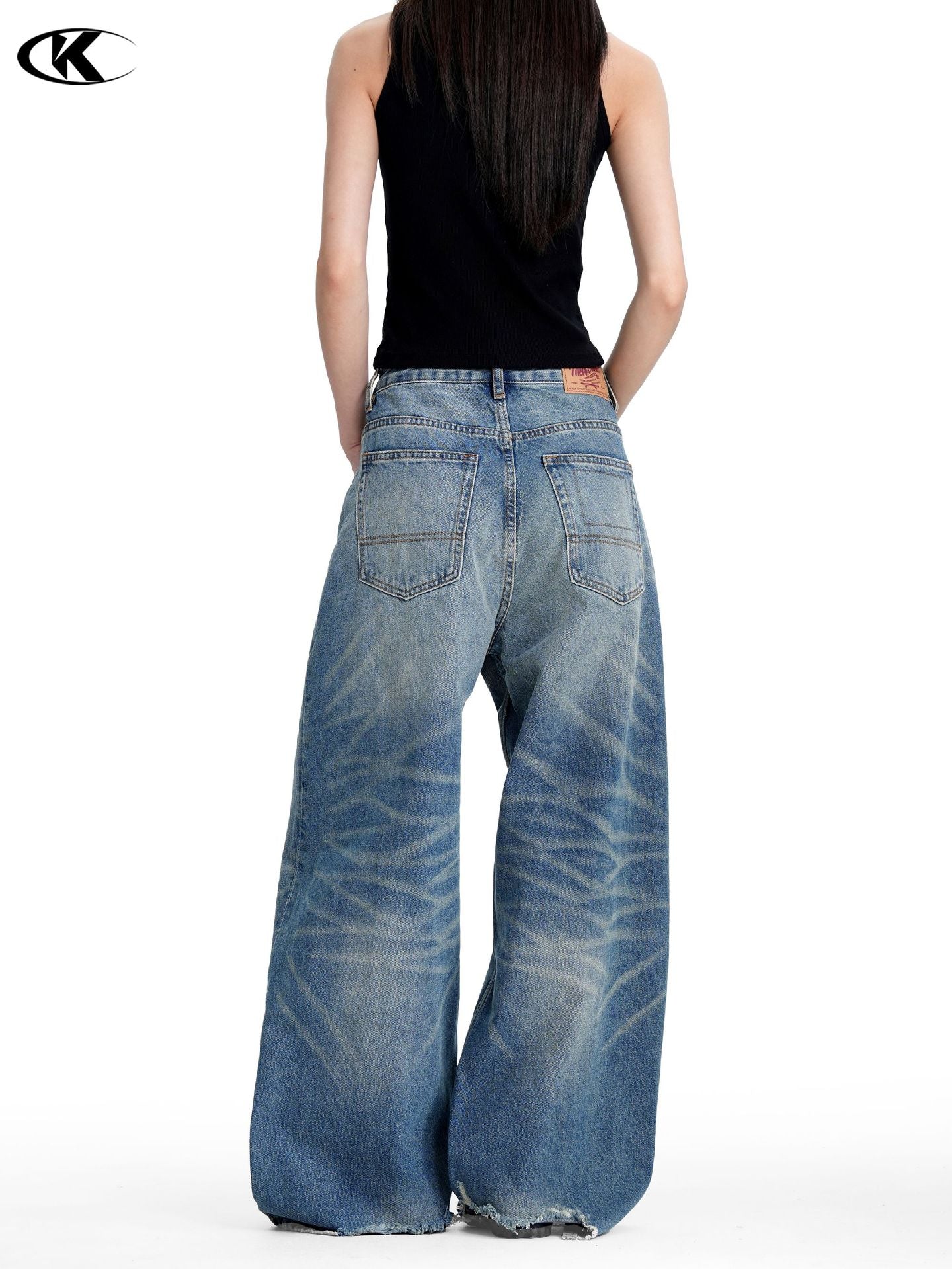11KN Retro Loose Ripped Straight Mopping Jeans