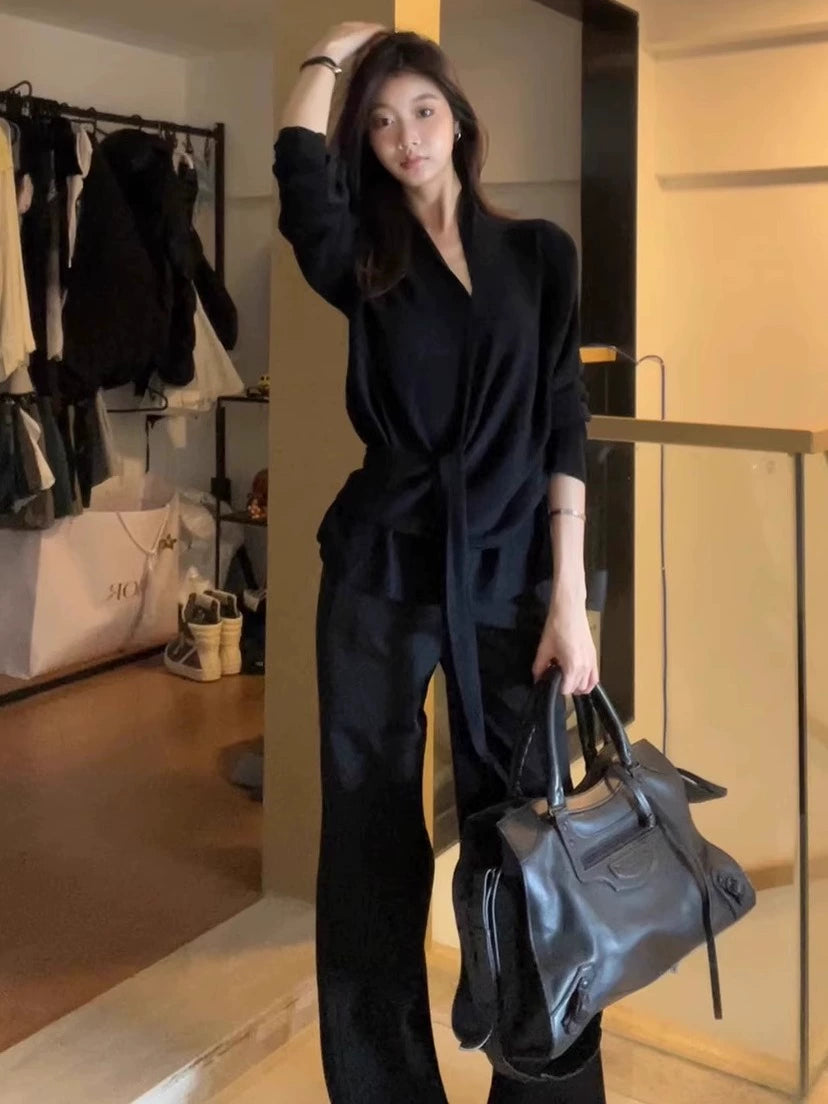 WITHMIN Low Waist Loose Drape Versatile Straight-leg Suit Pants