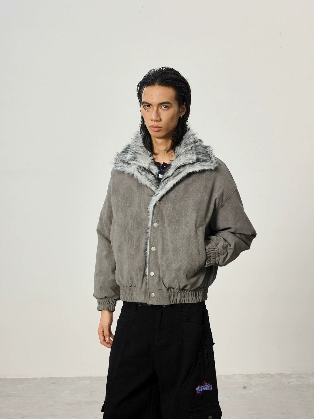 BTSG Short and Wide Double-layer Plush Stand-up Collar Pie Overcomes Cotton