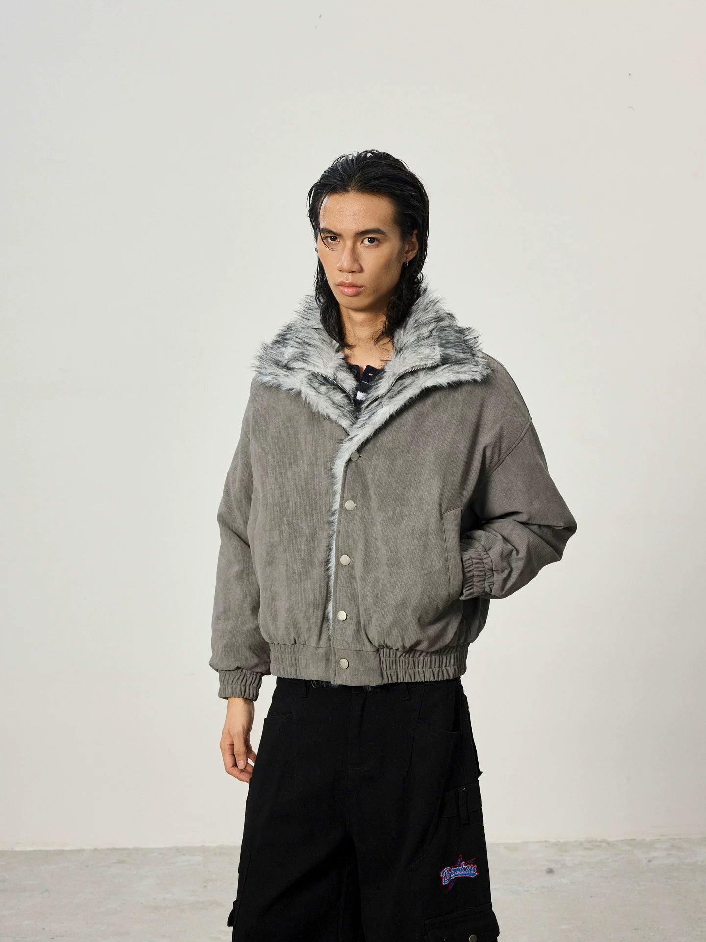 BTSG Short and Wide Double-layer Plush Stand-up Collar Pie Overcomes Cotton