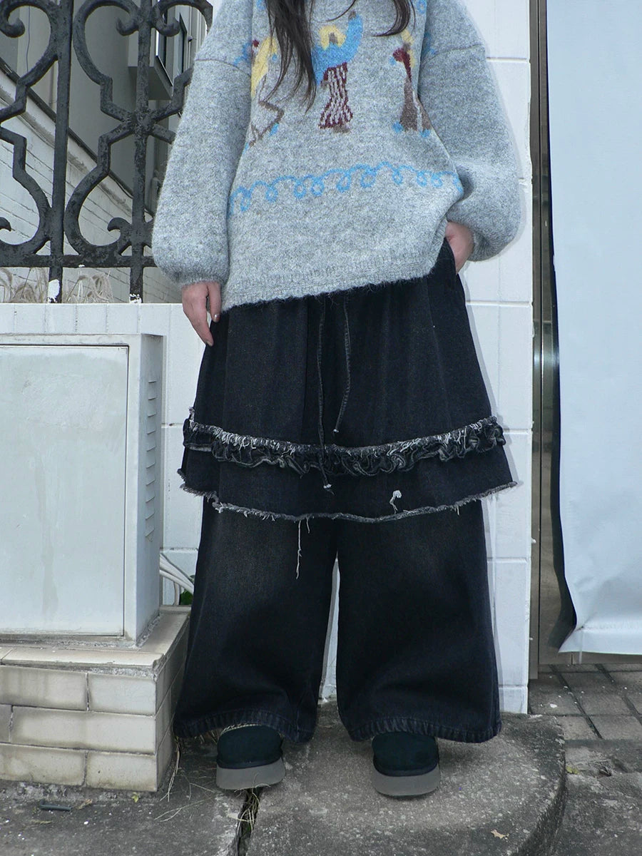 Ang: Project Vintage Fake Two-piece Velvet Jeans Skirt