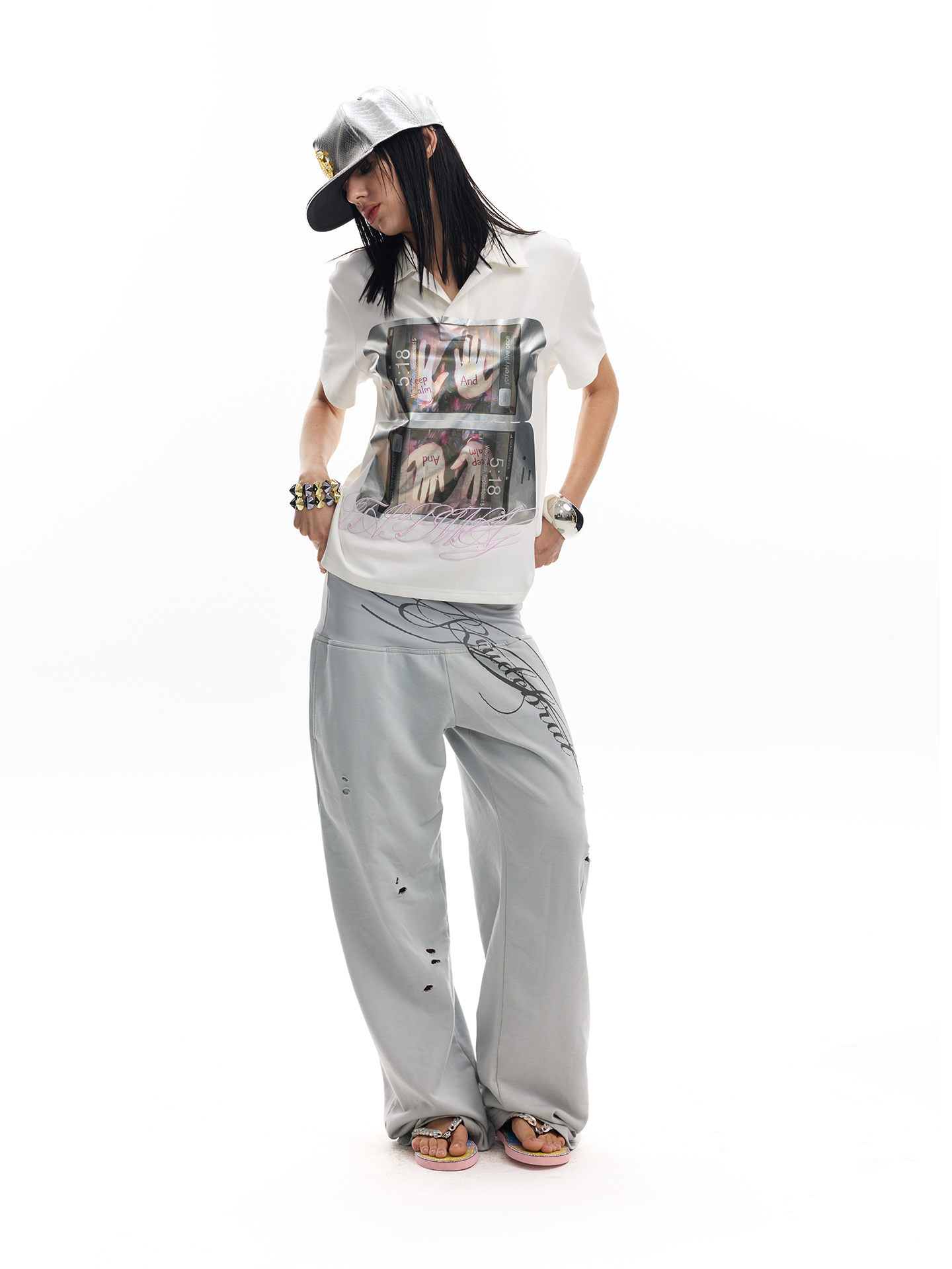 No E Mosen Liquid Metal Hot Silver Lapel Tee