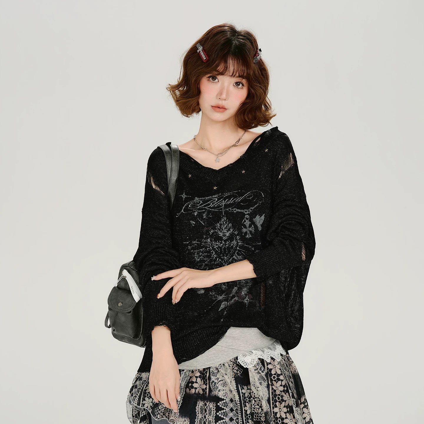 Girlyhalo Thin Knitted Hollow Blouse