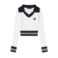 Nariele College Knitted Lapel Contrast Top