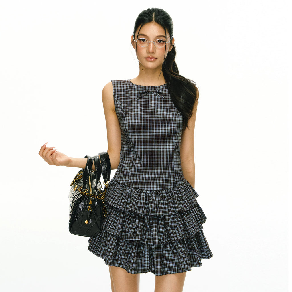 Ariseism Vintage Plaid Sleeveless Dress
