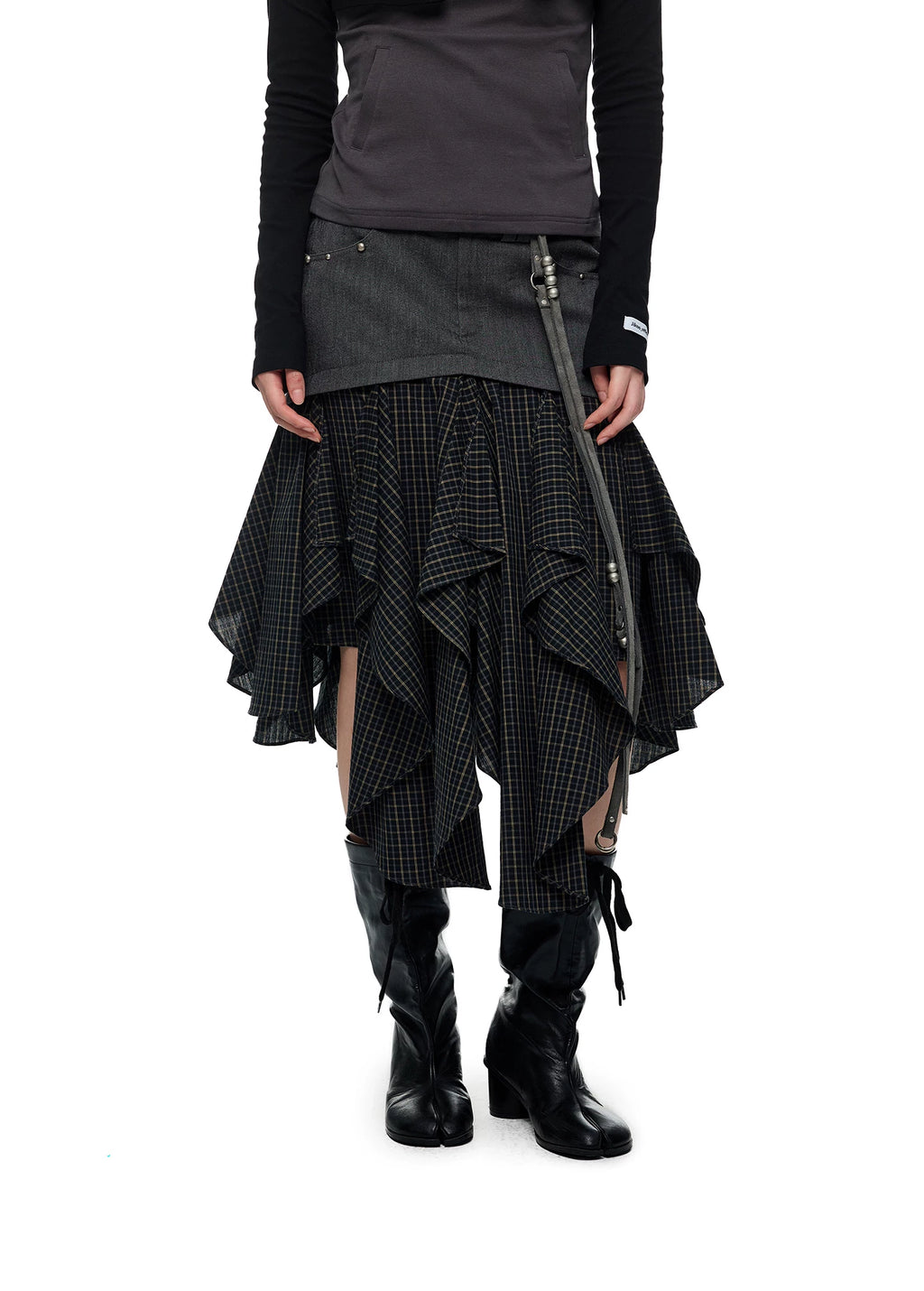 JIKOO Spliced Plaid Pleated Skirt