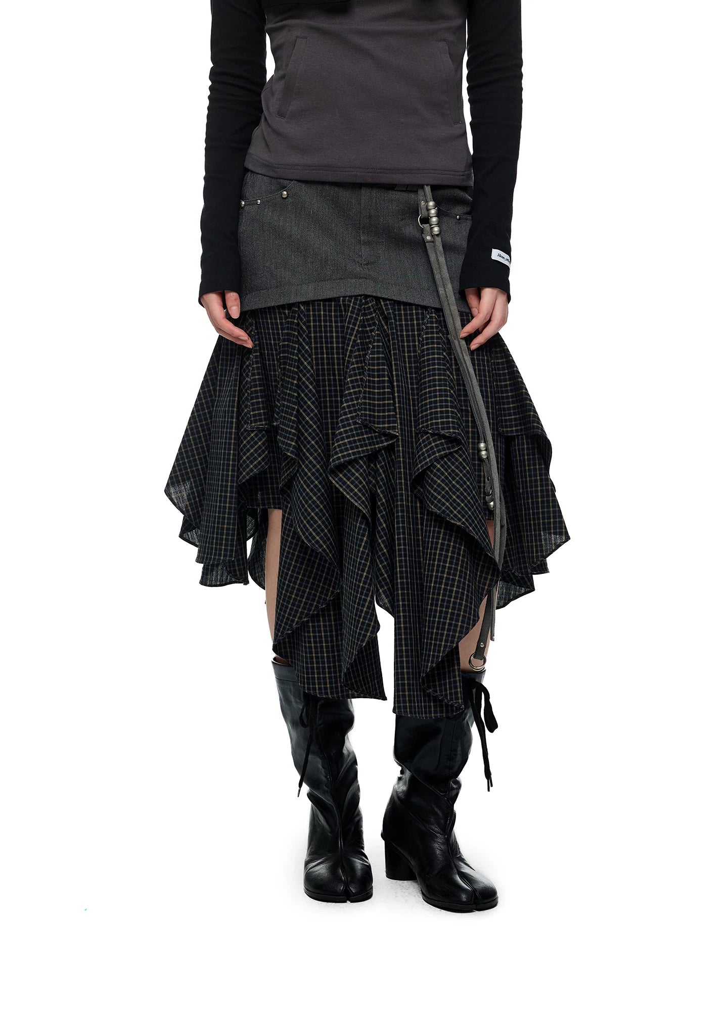 JIKOO Spliced Plaid Pleated Skirt