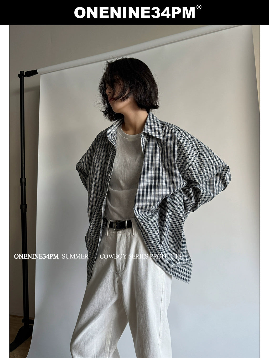 ONENINE34PM Fine Plaid Loose Lazy Long-sleeved Shirt