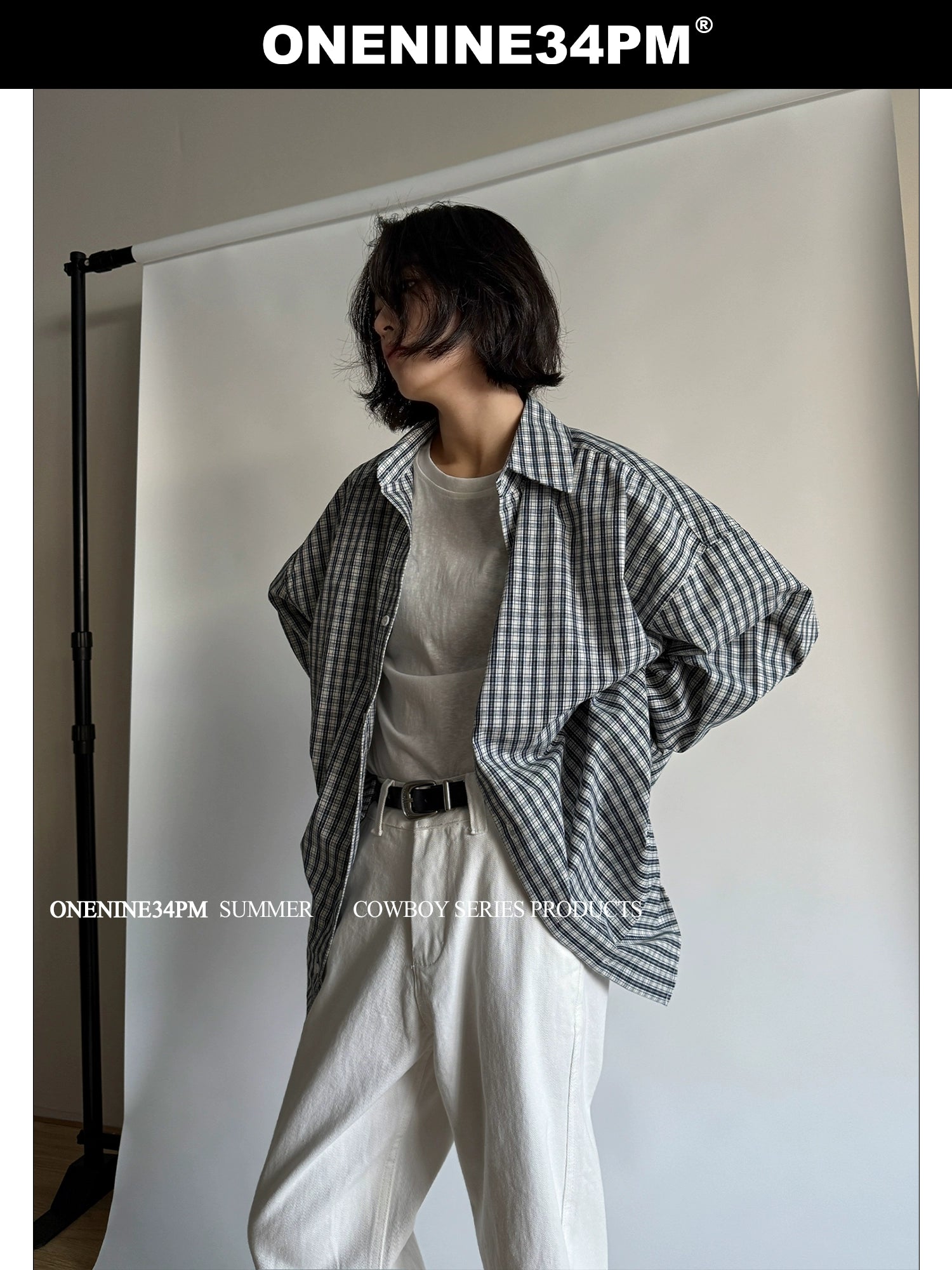 ONENINE34PM Fine Plaid Loose Lazy Long-sleeved Shirt