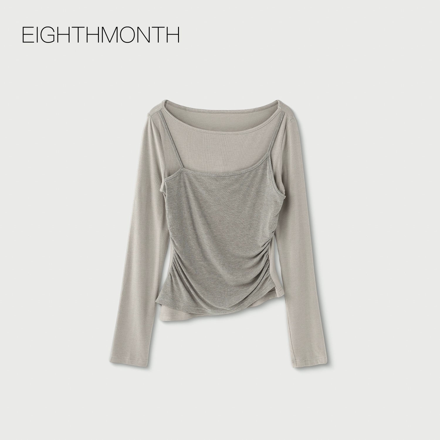 EIGHTHMONTH Suspender Fake Two-piece Splicing Slim-fit Pleated Long Sleeve