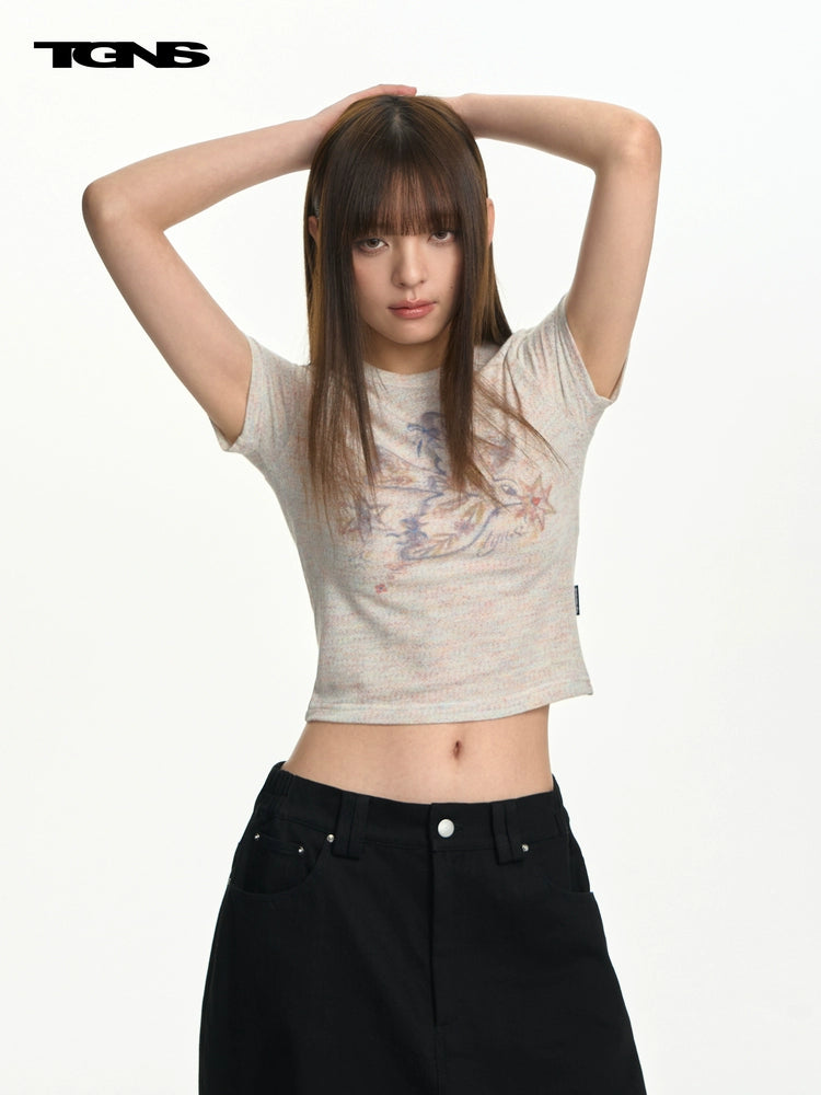 TGNS Colored Yarn Bird Front Shoulder Slim Tee