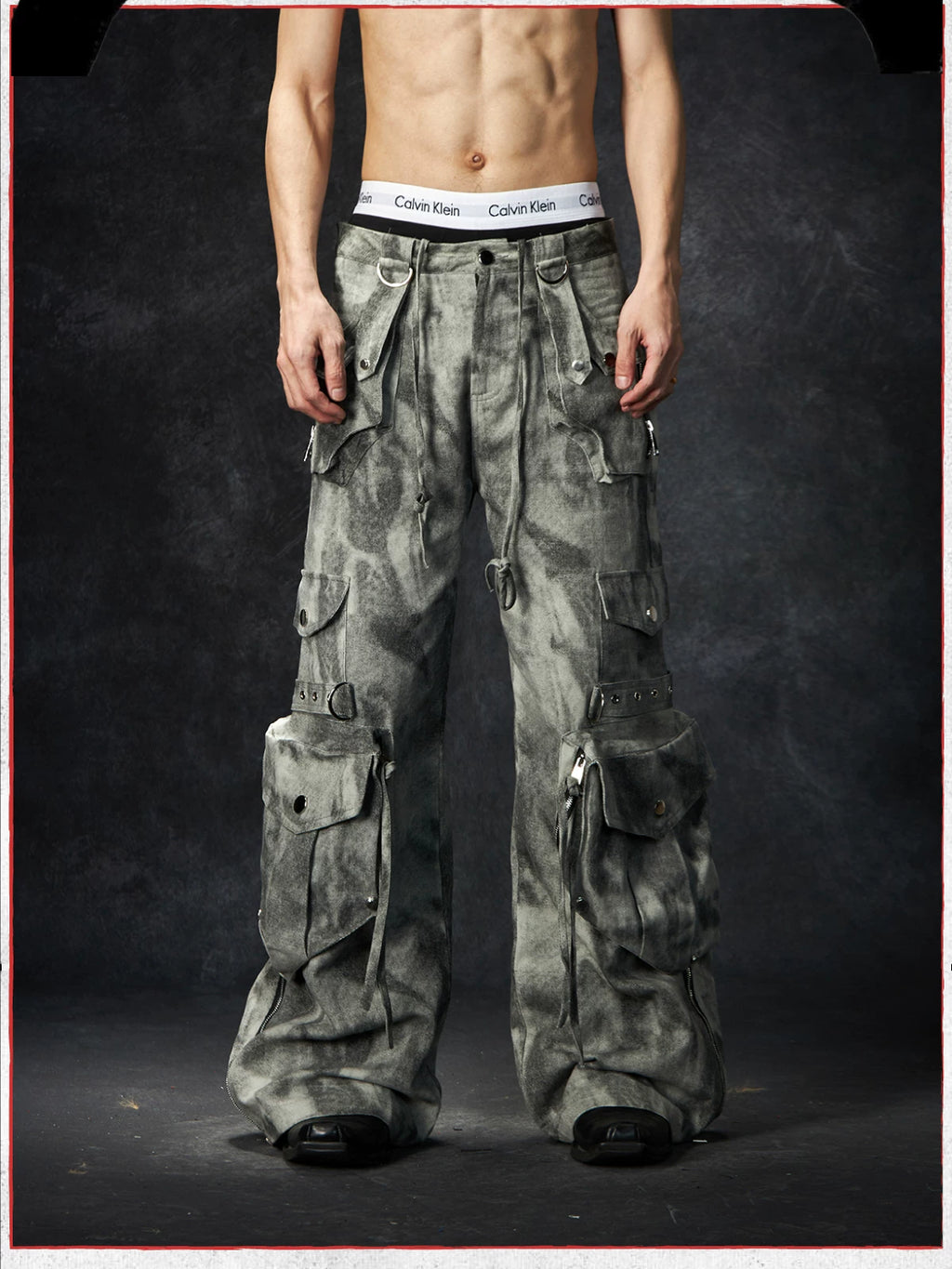 NOMANIAI Old Dirty Multi-pocket Straight Wide-leg Floor-mopping Overalls