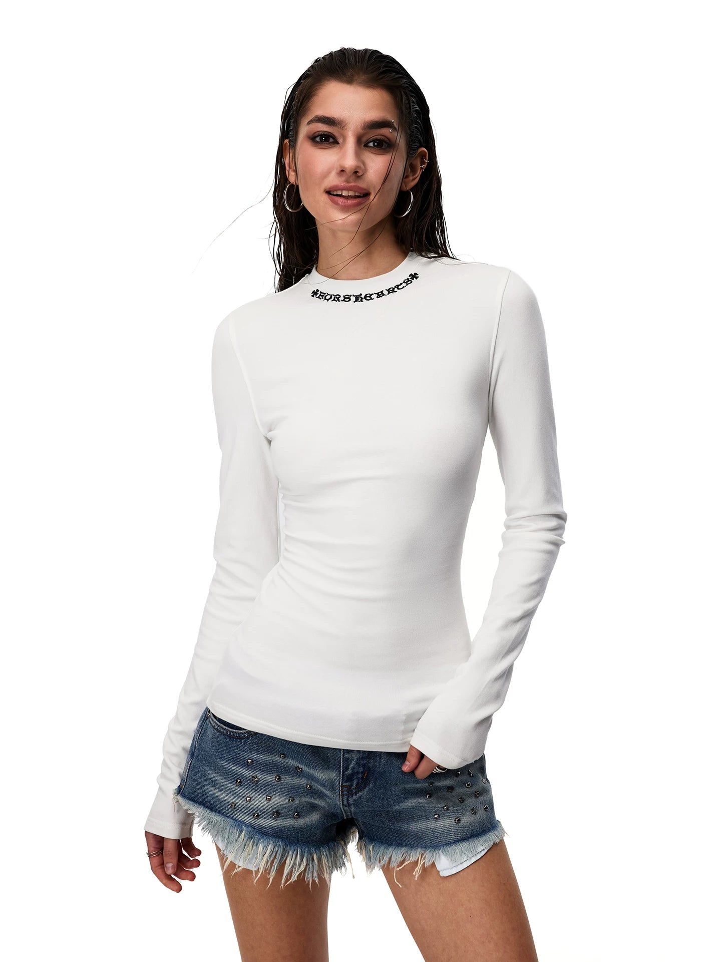 0123Start Front Shoulder Slim Embroidery Slim Long Sleeves
