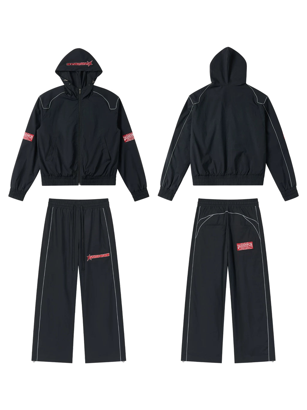 SAXGENWON Hooded Sports Jacket Embroidered Sweatpants Set