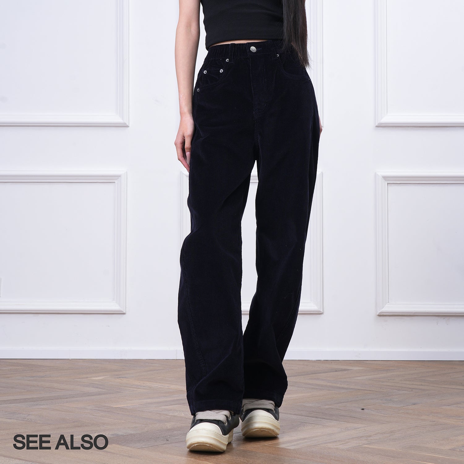 SEE ALSO "Corduroy pants" versatile elastic waist old sister scimitar trousers LD4331