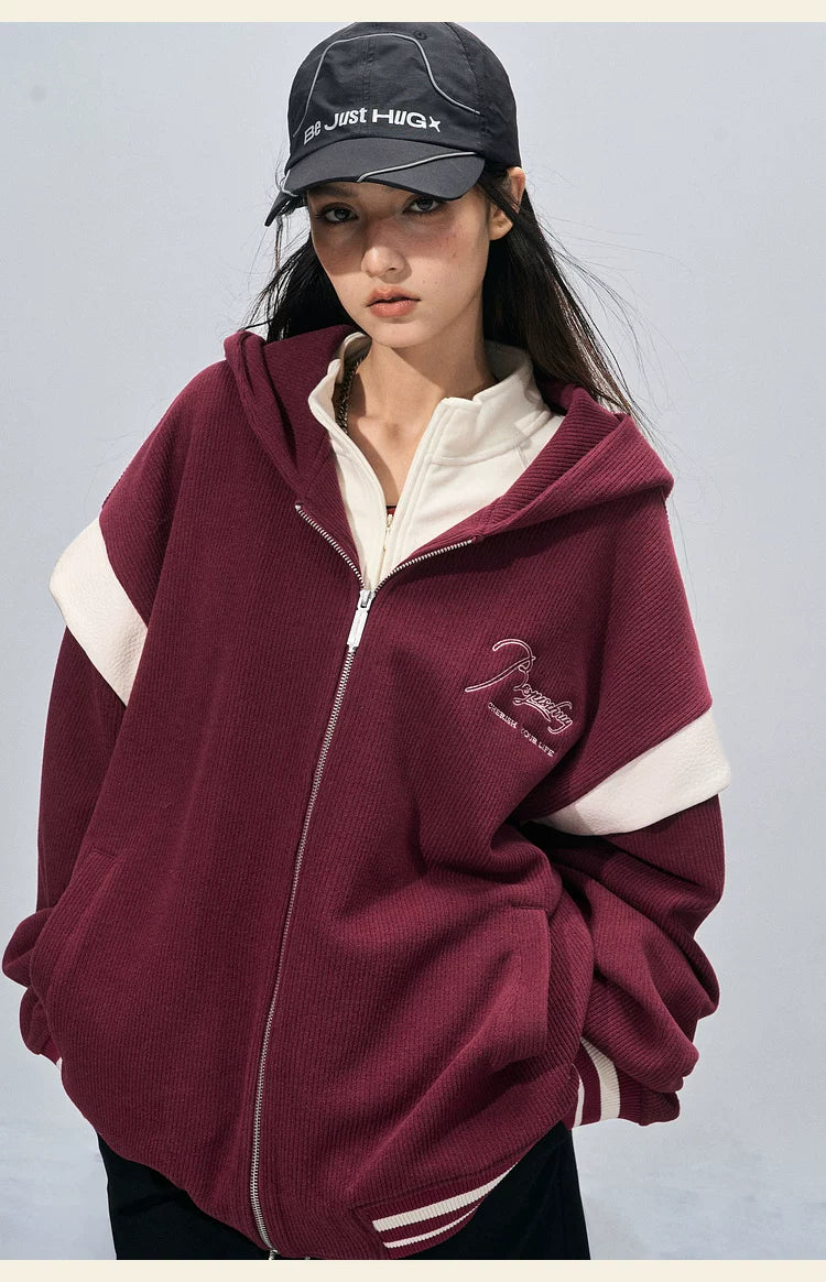 BJHG Corduroy Contrast Fake Two-piece Hooded Jacket