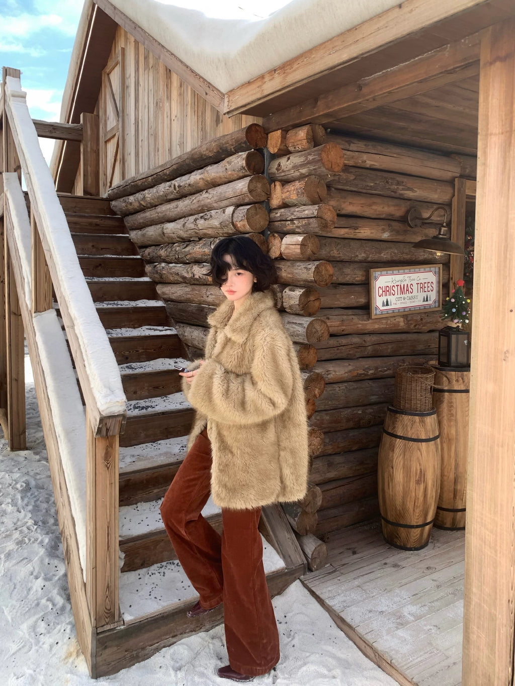 KELIFAN Thickened High-waisted Slim Corduroy Slacks