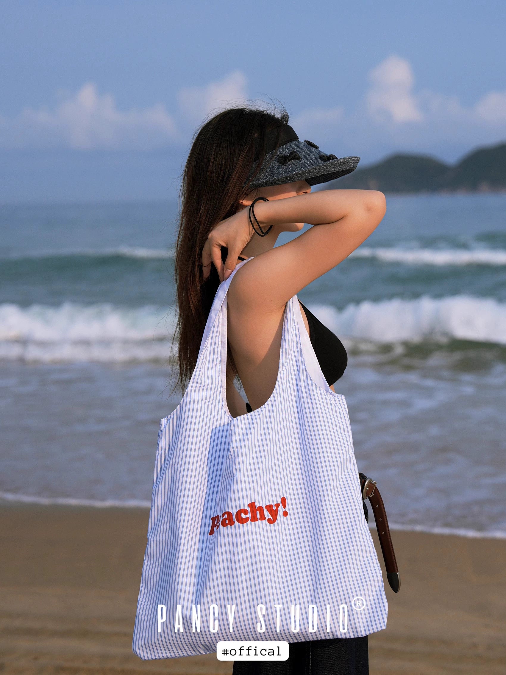 PANCY Letter Striped Canvas Bag Large Capacity