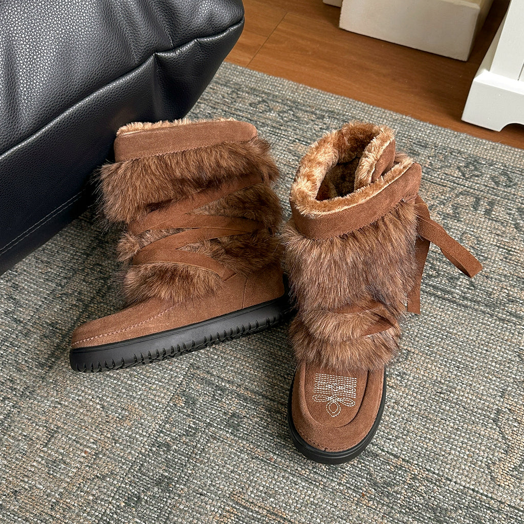 Lidaren Produced Leather Fleece Thick-soled Cotton Boots