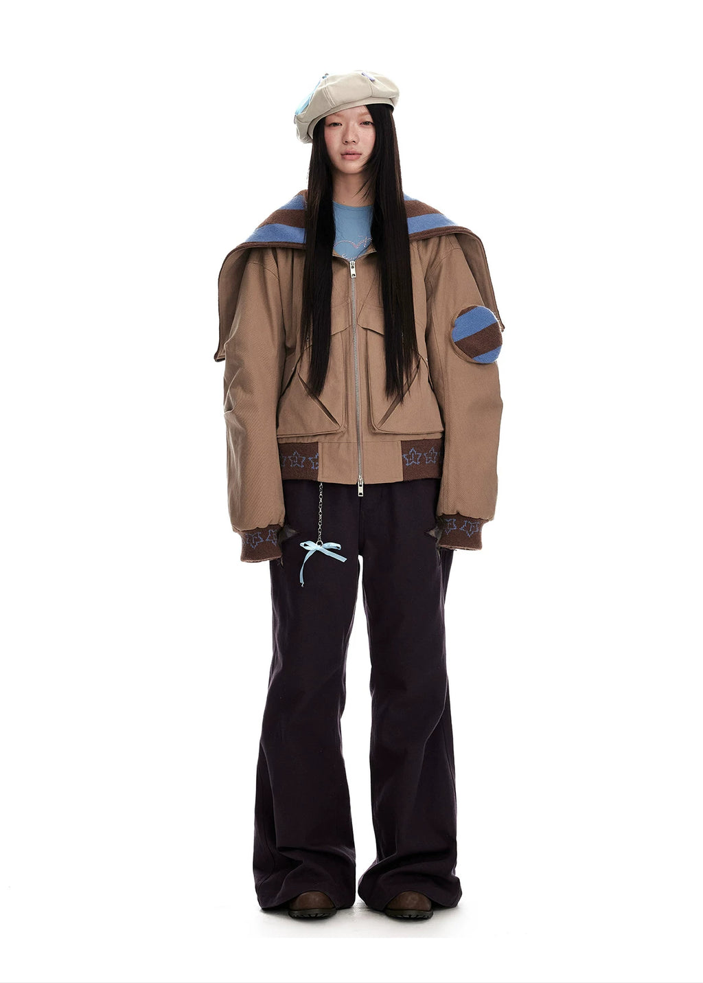 Jikoo Vintage Star Collage Loose Straight Wide Leg Pants