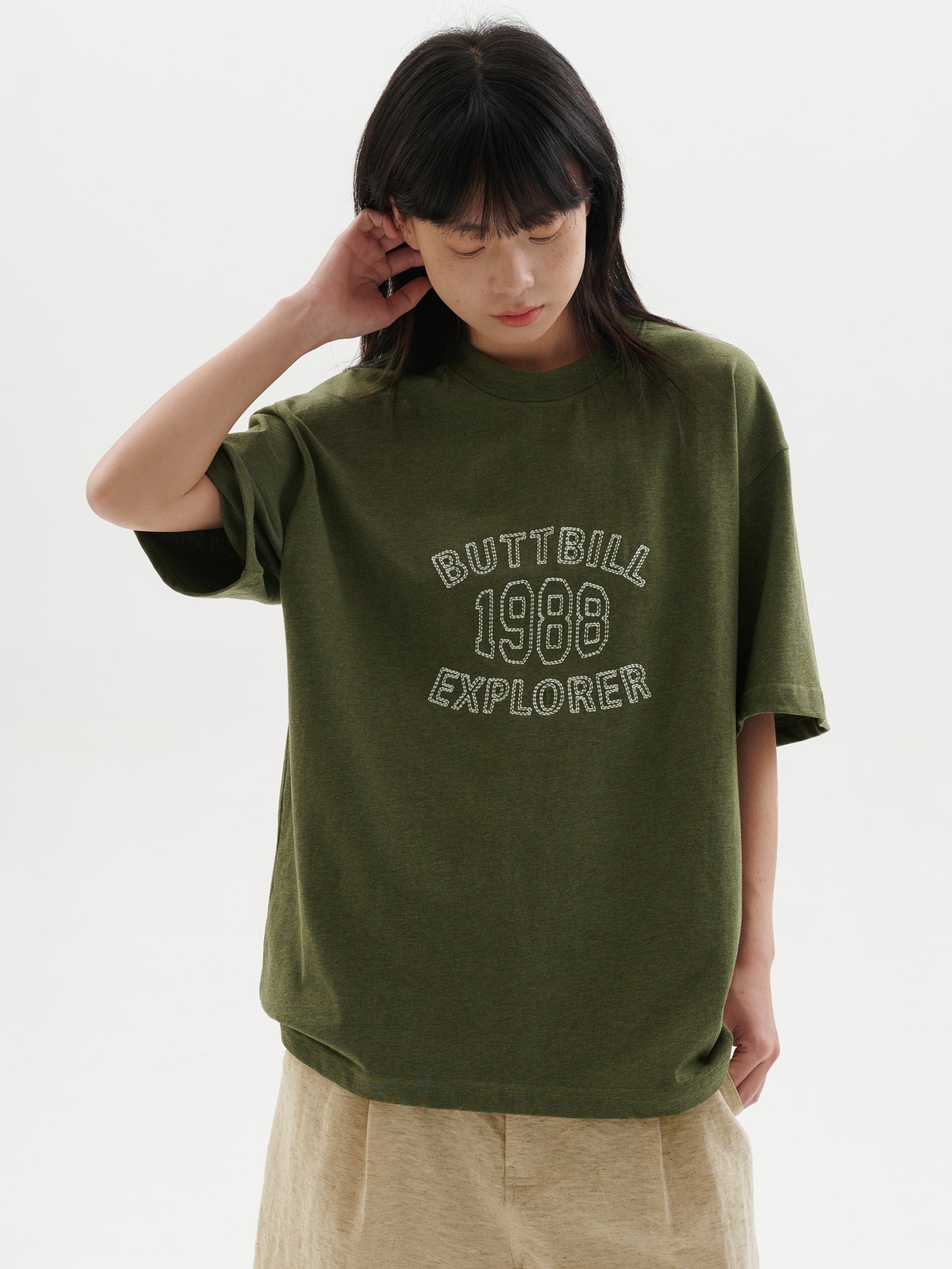 BUTTBILL Vintage 240G Oil Painting Embroidery LOGET Tee