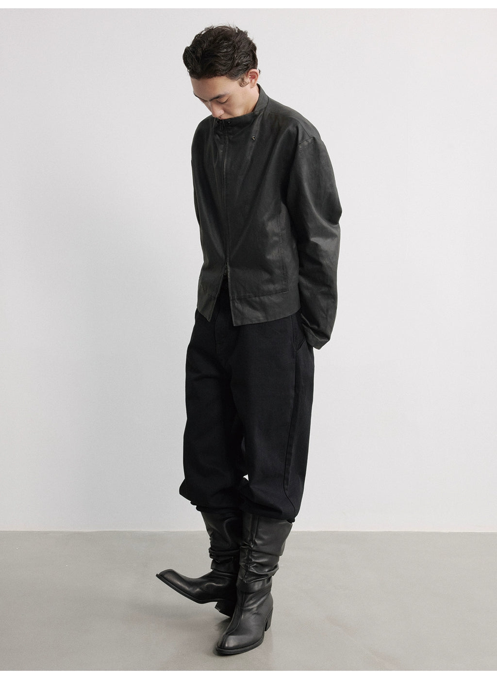 JCAESAR Special-shaped Collar Snap-down Leather Jacket