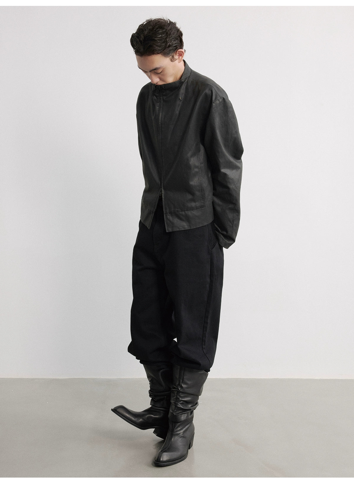JCAESAR Special-shaped Collar Snap-down Leather Jacket