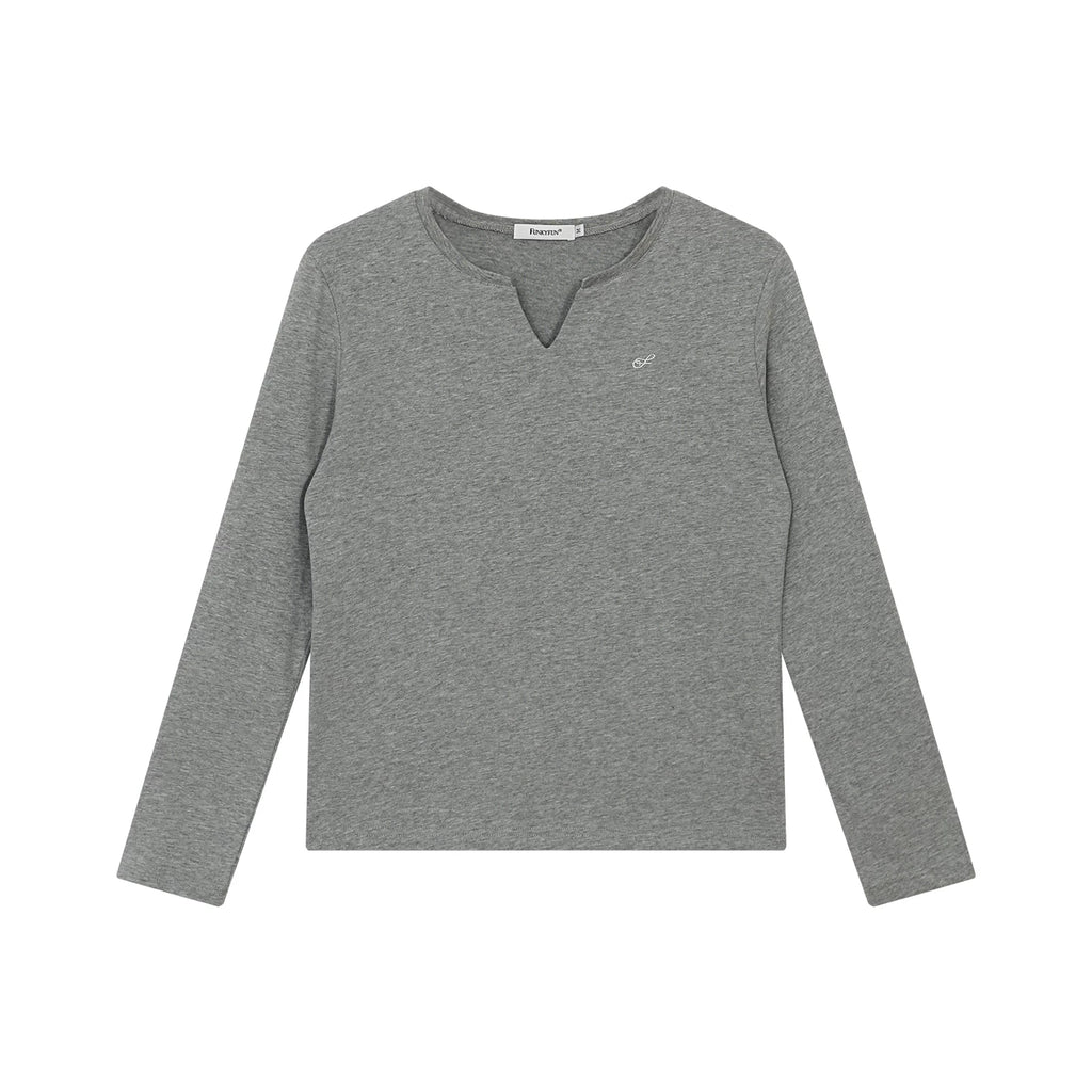 FUNKYFUN Small V-neck Front Shoulders Loose and Simple Long Sleeves